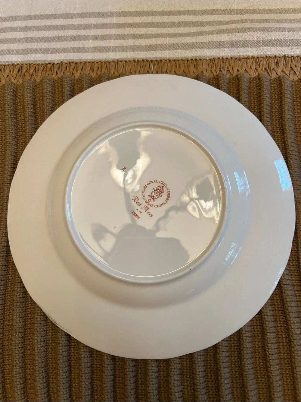Royal Crown Derby English Bone China Red Aves. Set of 6.
